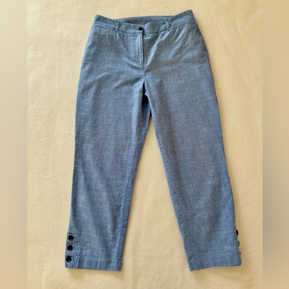 Talbots Perfect Crop Curvy Pants Size 6 Blue Chambray Cotton Ankle Career Casual